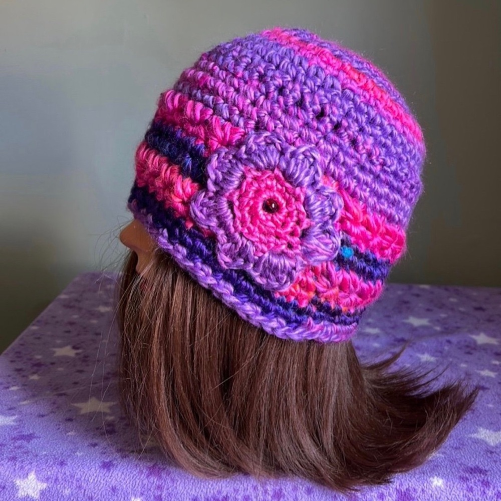 Vibrant Crochet Beanie in Purple and Pink